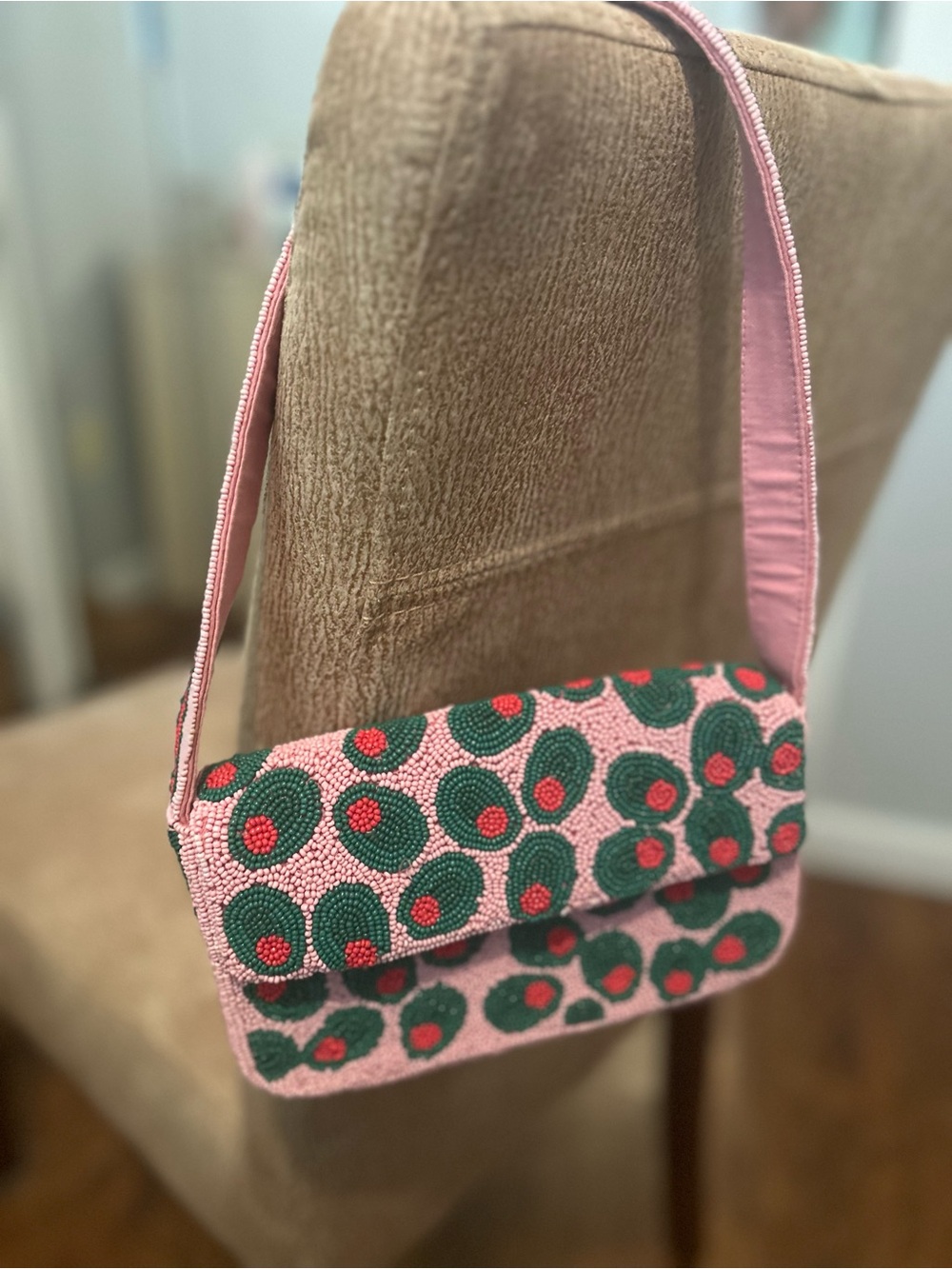 Anthro Maeve Martini Olive Beaded Shoulder Bag - Small